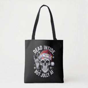 Dood van binnen maar vrolijke kerstcadeau skelet tote bag