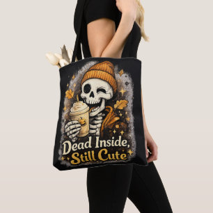 Dood van binnen nog steeds schattig skelet pompoen tote bag