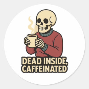 Dood van binnen, vol cafeïne – Coffee Skeleton Sti Ronde Sticker