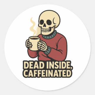 Dood van binnen, vol cafeïne – Coffee Skeleton Sti Ronde Sticker