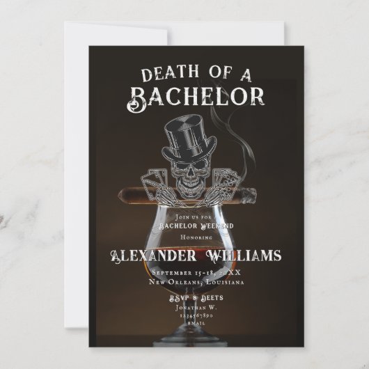Dood van een Bachelor Skull Poker Bachelor Party Kaart (Voorkant)