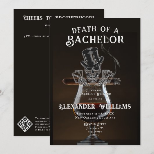 Dood van een Bachelor Skull Poker Bachelor Party Kaart (Voorkant / Achterkant)