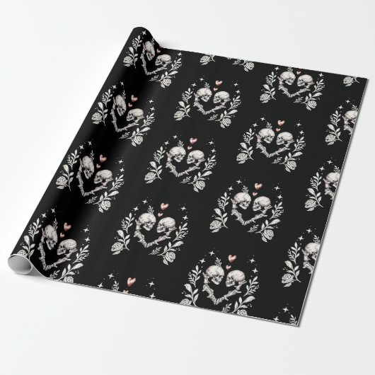 Dood Verliefden Gothic Skelet Bruiloft Cadeaupapier (Uitgerold)