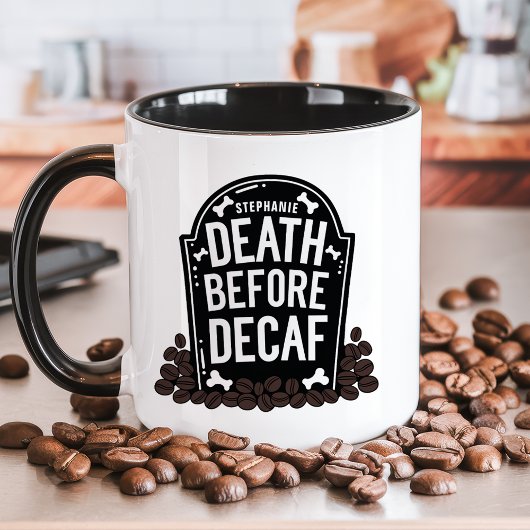 Dood Voor Decaf Grafsteen Met Naam Mok