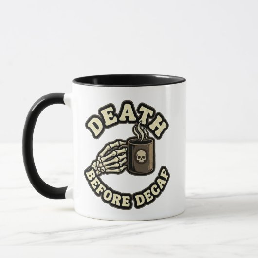 Dood Voor Decaf | Grappige Retro Schedel & Koffie  Mok (Links)