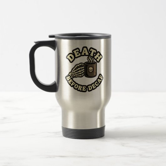 Dood Voor Decaf | Grappige Retro Schedel & Koffie Reisbeker (Links)