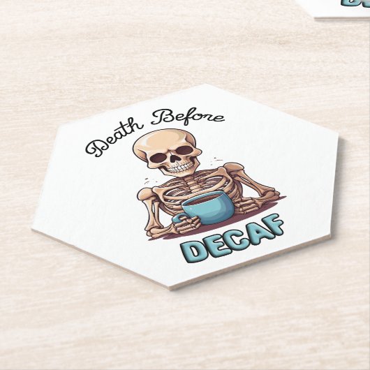 Dood voor decaf; koffieverslaafde kartonnen onderzetters (Schuin)