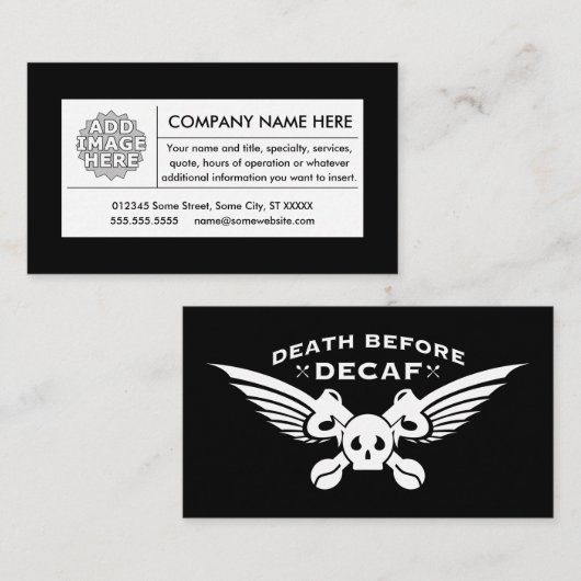 dood voor decaf visitekaartje (Voorkant / Achterkant)