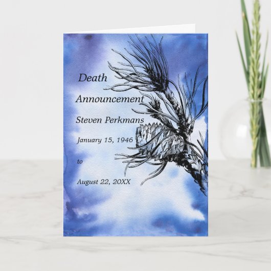 Doodbericht voor mannen in blauw kaart (Voorkant)