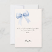 Doodblauwe strik foto roomkleurige jongen bedankkaart (Achterkant)