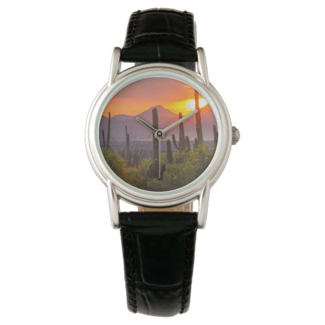 Doodcactus sunset, Arizona Horloge (Voorkant)