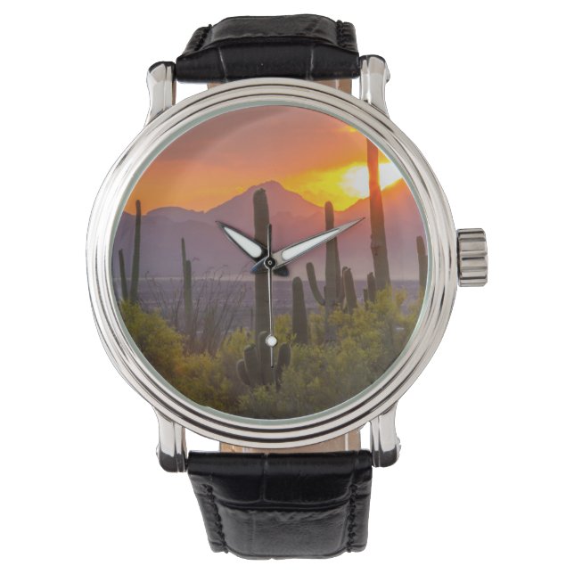Doodcactus sunset, Arizona Horloge (Voorkant)