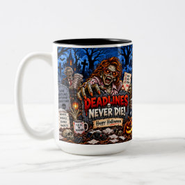 Doodellijnen Sterven Nooit Funny Halloween 15 oz M Tweekleurige Koffiemok
