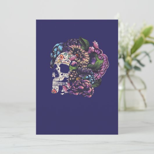 Doodensdag bloemensuiker schedel met bloemen kaart (Staand voorkant)
