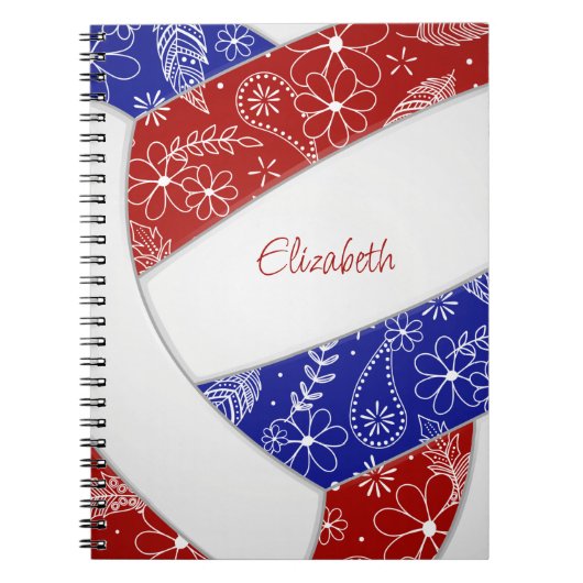 doodfloral red blue boho volleyball notitieboek (Voorkant)