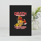 Doodglimlachen bij brandweermannen feestdagenkaart (Staand voorkant)