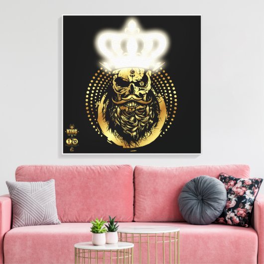 Doodhoofd hipster king skull King barbu and Moust Canvas Afdruk (Insitu (Woonkamer))
