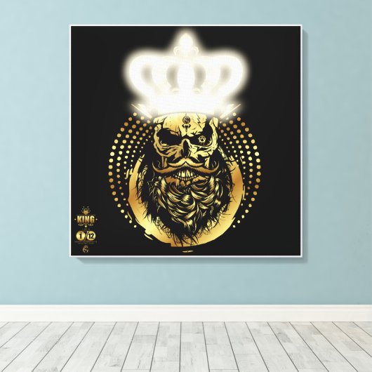 Doodhoofd hipster king skull King barbu and Moust Canvas Afdruk (Insitu (Houten vloer))