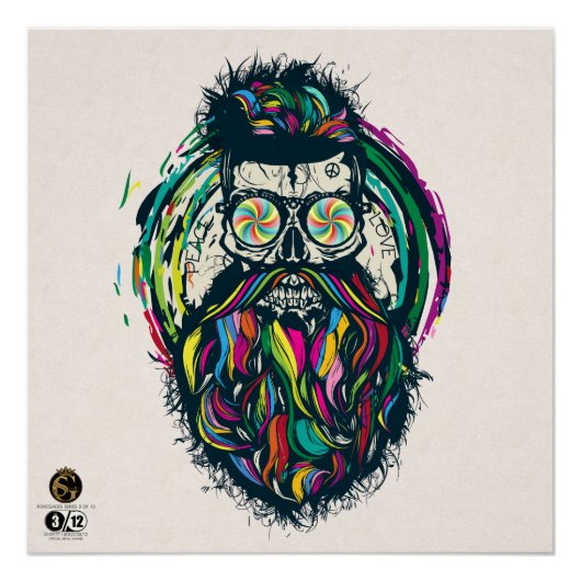 Doodhoofd hipster skulls barbu en moustachu, cr. perfect poster (Voorkant)