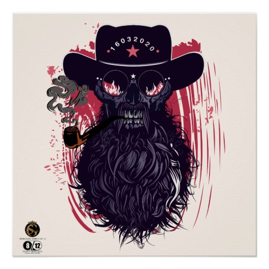 Doodhoofd hipster skulls cowboy rook pijp perfect poster (Voorkant)
