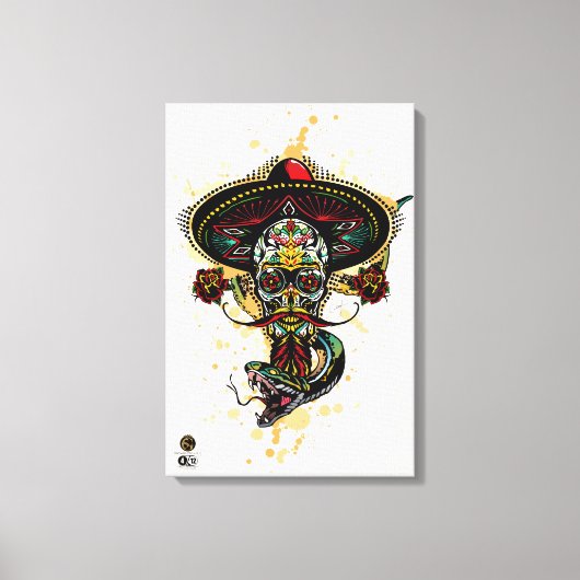 Doodhoofd hipster skulls mexicaine serpent tatt canvas afdruk (Voorkant)