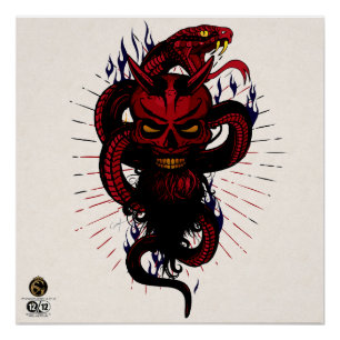Doodhoofd hipster skulls serpent tattoo in duivel perfect poster
