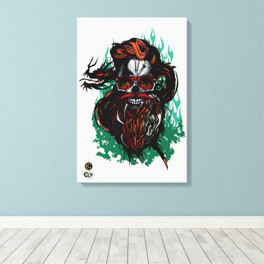 Doodhoofd hipster skulls tribale draak canvas afdruk (Insitu (Houten vloer))