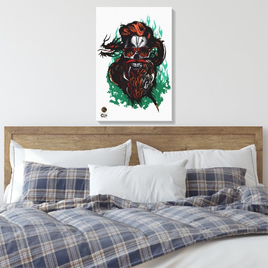 Doodhoofd hipster skulls tribale draak canvas afdruk (Insitu (Slaapkamer))