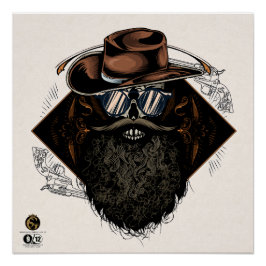 Doodkop hipster skulls cowboy barbu perfect poster