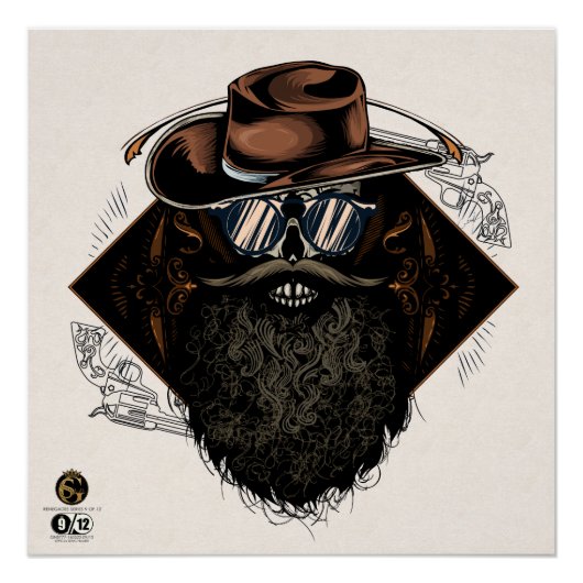 Doodkop hipster skulls cowboy barbu perfect poster (Voorkant)