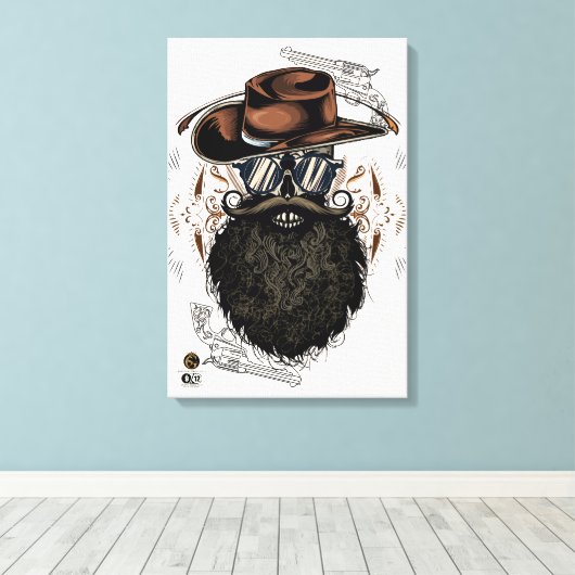 Doodkop hipster skulls western cowboy canvas afdruk (Insitu (Houten vloer))