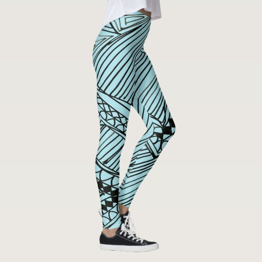 Doodle 1A Black Aqua Blue Leggings (Rechts)