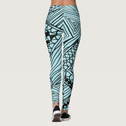 Doodle 1A Black Aqua Blue Leggings (Achterkant)