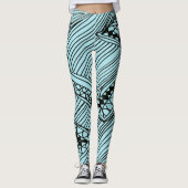 Doodle 1A Black Aqua Blue Leggings (Voorkant)