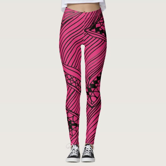 Doodle 1A Black Hot Pink Leggings (Voorkant)