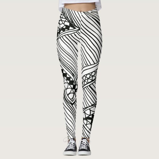 Doodle 1A Black White Leggings (Voorkant)