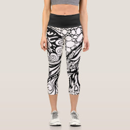 Doodle 1E Black White 1 Capri Leggings
