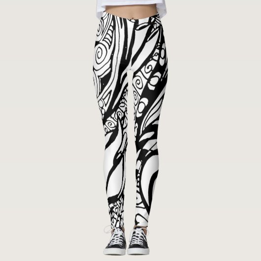 Doodle 9B Zwarte Witte Leggings (Voorkant)