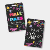 Doodle Aangepaste Hall Pass voor op school regenbo Badge (Voor- en achterkant)