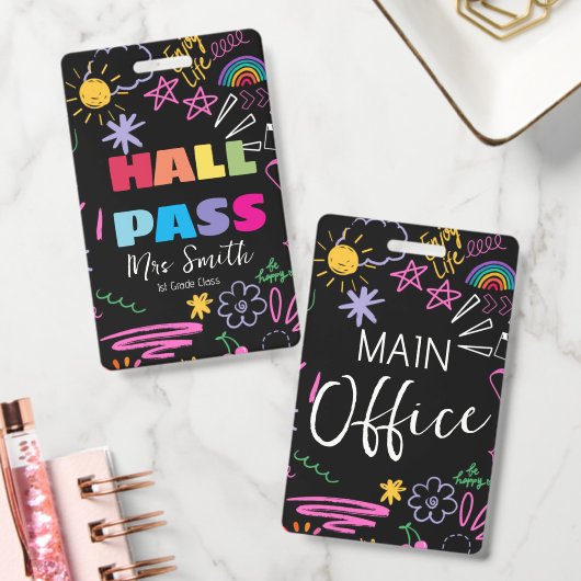 Doodle Aangepaste Hall Pass voor op school regenbo Badge (Kantoor)