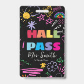 Doodle Aangepaste Hall Pass voor op school regenbo Badge (Voorzijde)