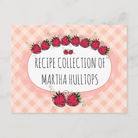 Doodle aardbeien gepersonaliseerde receptenkaart briefkaart (Voorkant)