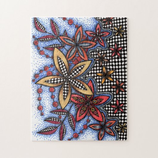 Doodle Abstracte Bloemige Puzzel (Verticaal)