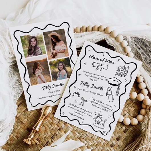 Doodle Afstuderen Aankondiging Meisje 4 Foto's