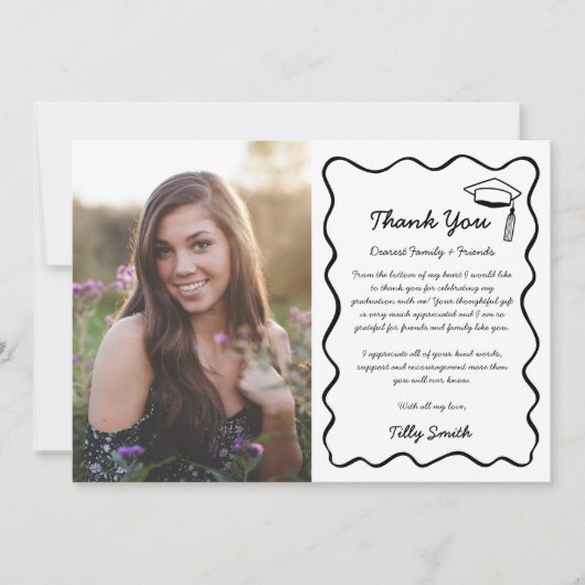 Doodle Afstuderen Dank u kaart 3 foto's Wavy (Voorkant)