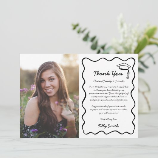 Doodle Afstuderen Dank u kaart 3 foto's Wavy (Staand voorkant)