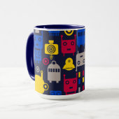 Doodle Alien Ruimteschip en Robot Patroon Mok (Voorkant links)