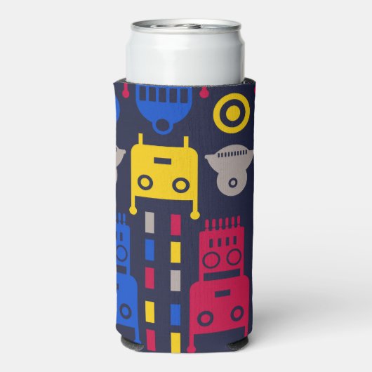 Doodle Alien Ruimteschip en Robot Patroon Seltzer Blikjeskoeler (Seltzer Achterkant)