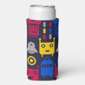 Doodle Alien Ruimteschip en Robot Patroon Seltzer Blikjeskoeler (Seltzer Voorkant)