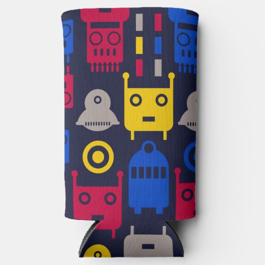 Doodle Alien Ruimteschip en Robot Patroon Seltzer Blikjeskoeler (Voorkant)